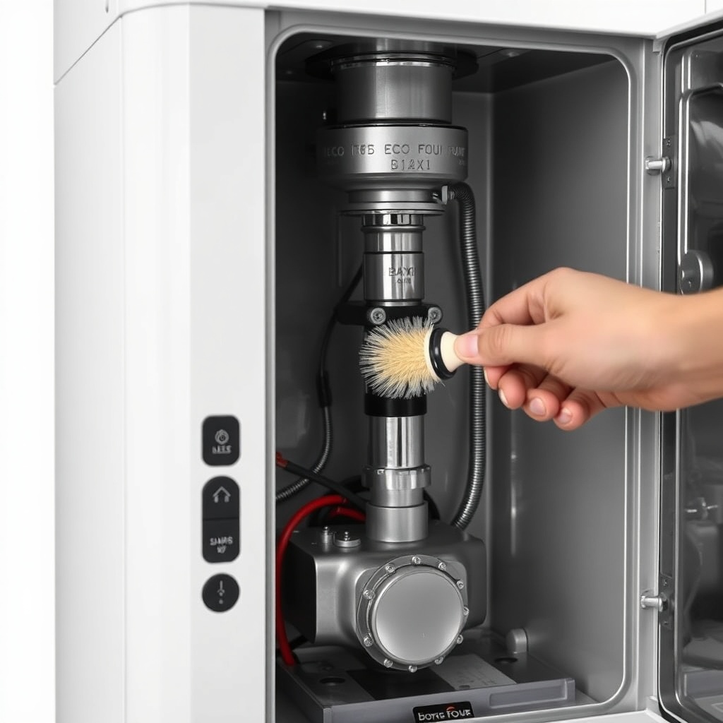 Clean photorealistic photo showing the internal components of a Baxi Eco Four 221 E boiler