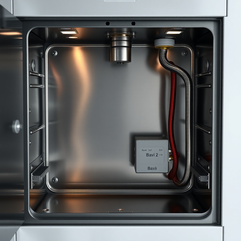<clean photorealistic photo of the interior of a Baxi Eco Four 221 E panel