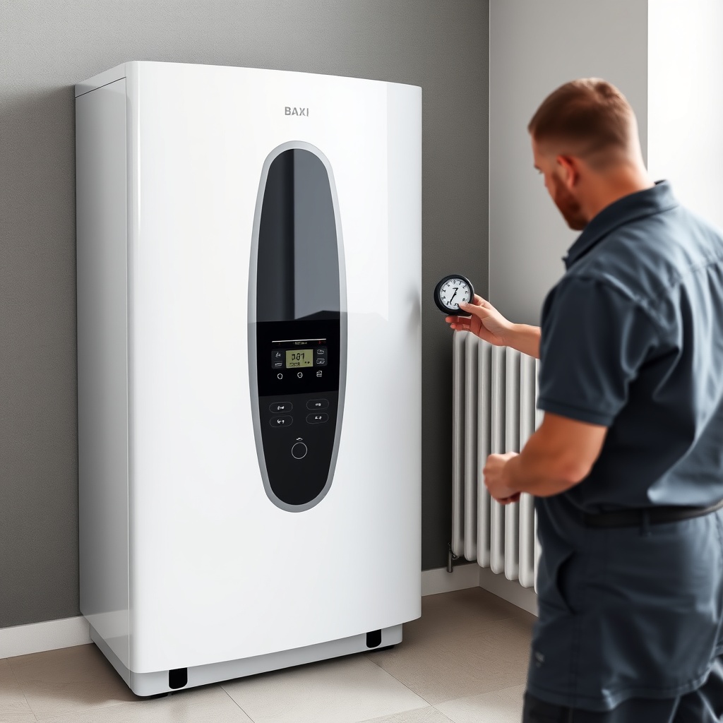 <clean photorealistic photo/illustration of a Baxi Eco Four 221 E front panel and radiator