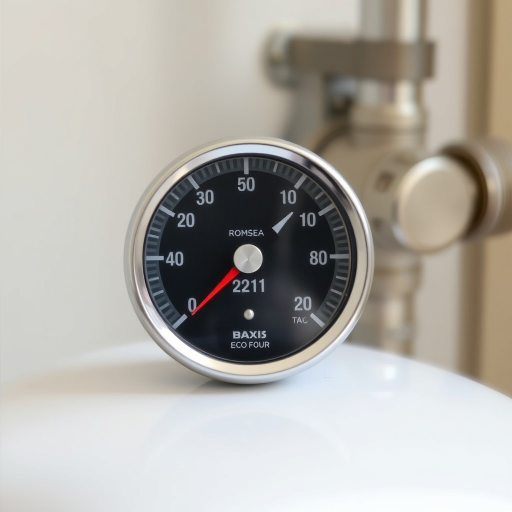 Close-up of a Baxi Eco Four 221 E pressure gauge showing 1