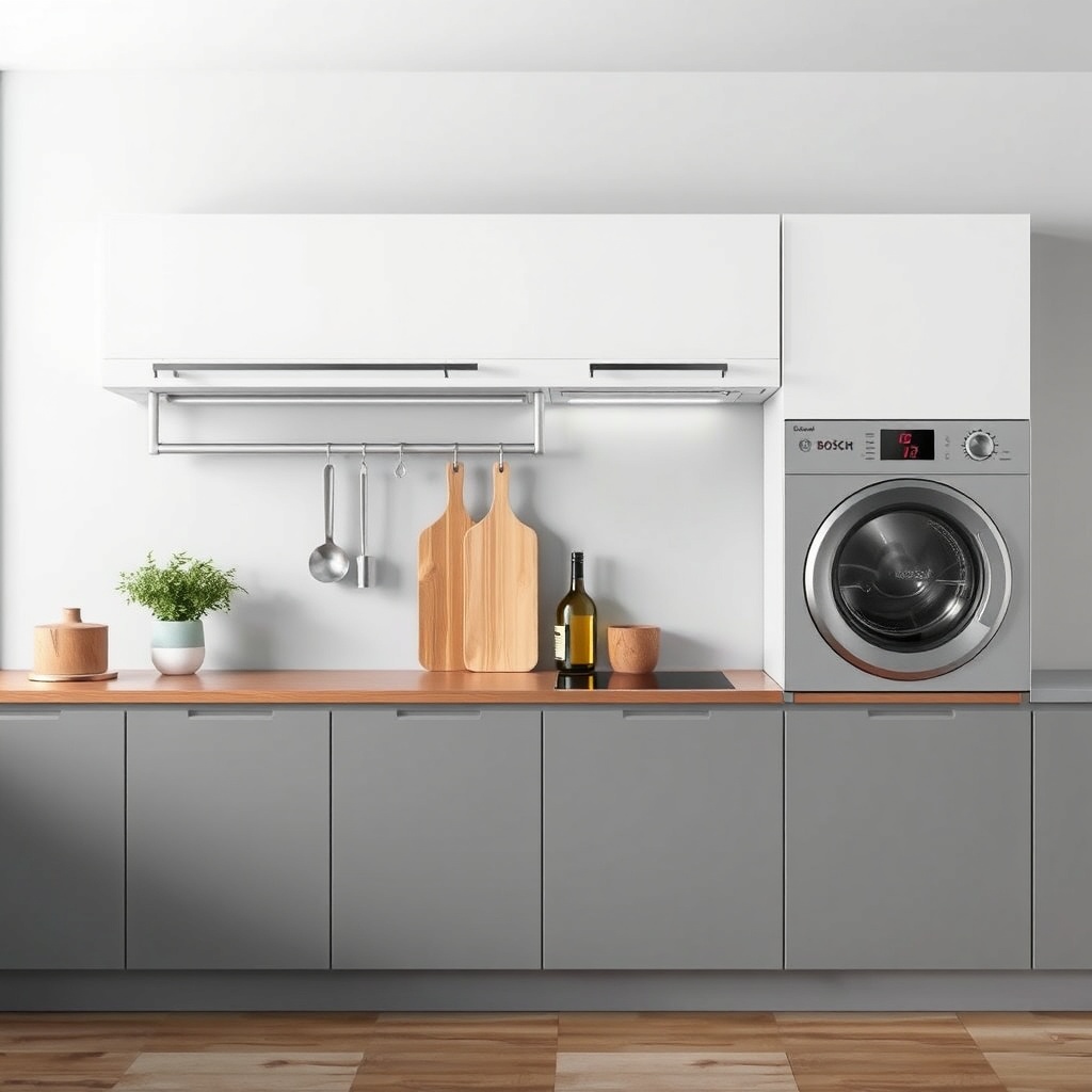 Bosch Condens 2300i W kombinin yanında modern panel radyatörlerle uyumlu bir tesisat görün