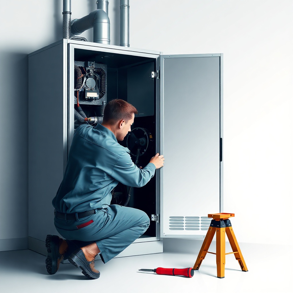 <clean photorealistic photo/illustration of a technician performing maintenance on a Vaill