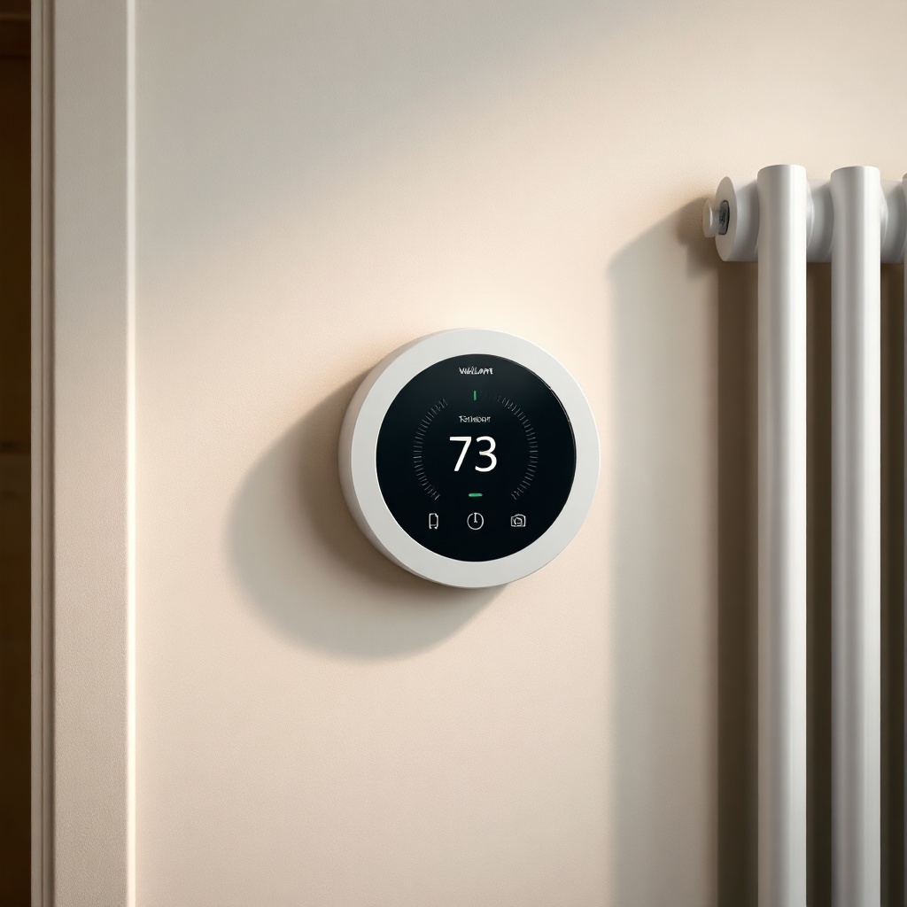 <clean photorealistic photo of a Vaillant smart thermostat mounted on a wall